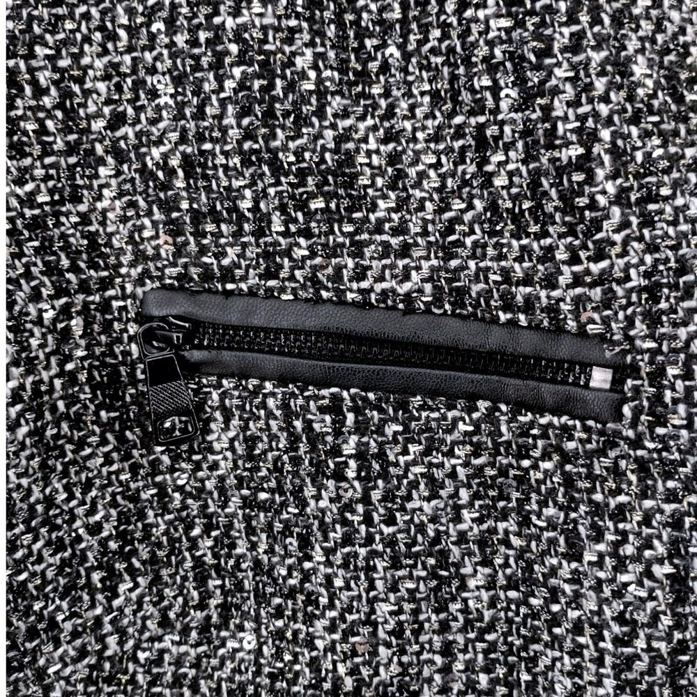 Banana Republic Tweed Moto‎ Jacket Blazer Black Faux Leather Trim Size 4 - Picture 6 of 15
